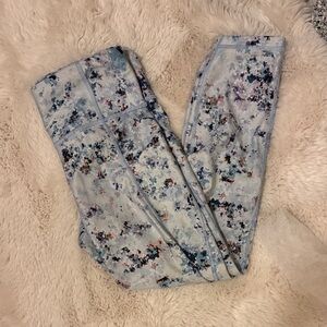 GAP Light Blue Floral Print Leggings with Multicolor Speckles